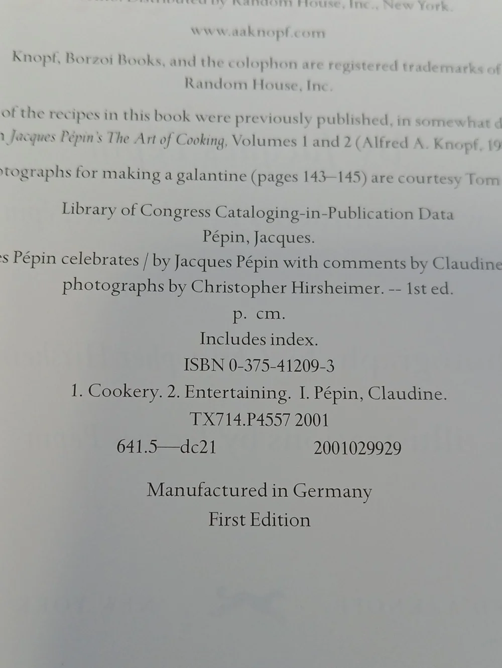 Jacques Pépin Celebrates Cookbook 2001 First Edition Hardcover 200 Recipes
